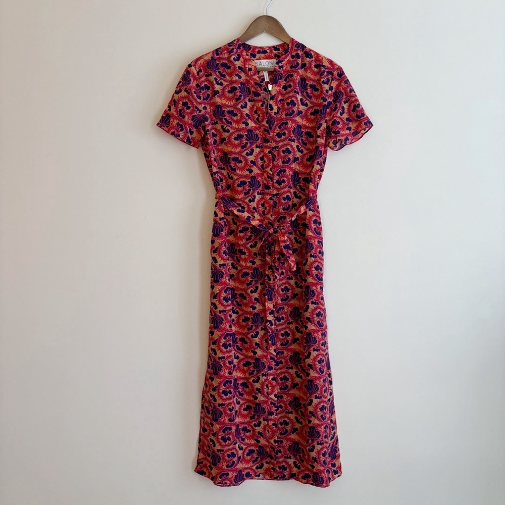 Saloni Vicki Harvest Coral Floral Midi Dress Sz 4 NEW NWT - Picture 2 of 9
